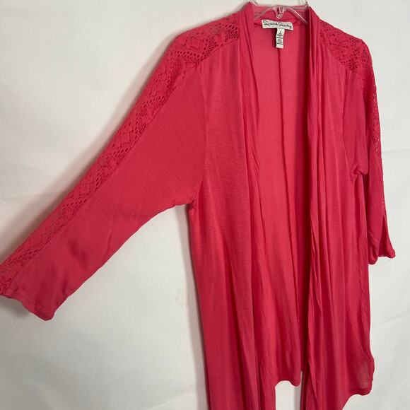 French Laundry Open Front Crochet Pink Cardigan Size L - Picture 5 of 11